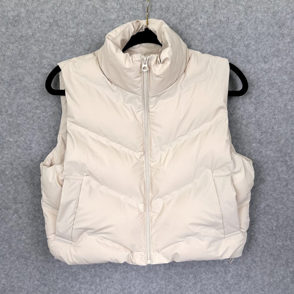 Love Tree Cropped Puffer Vest Size S Cream Water Resistant Pockets Full Zip NWT